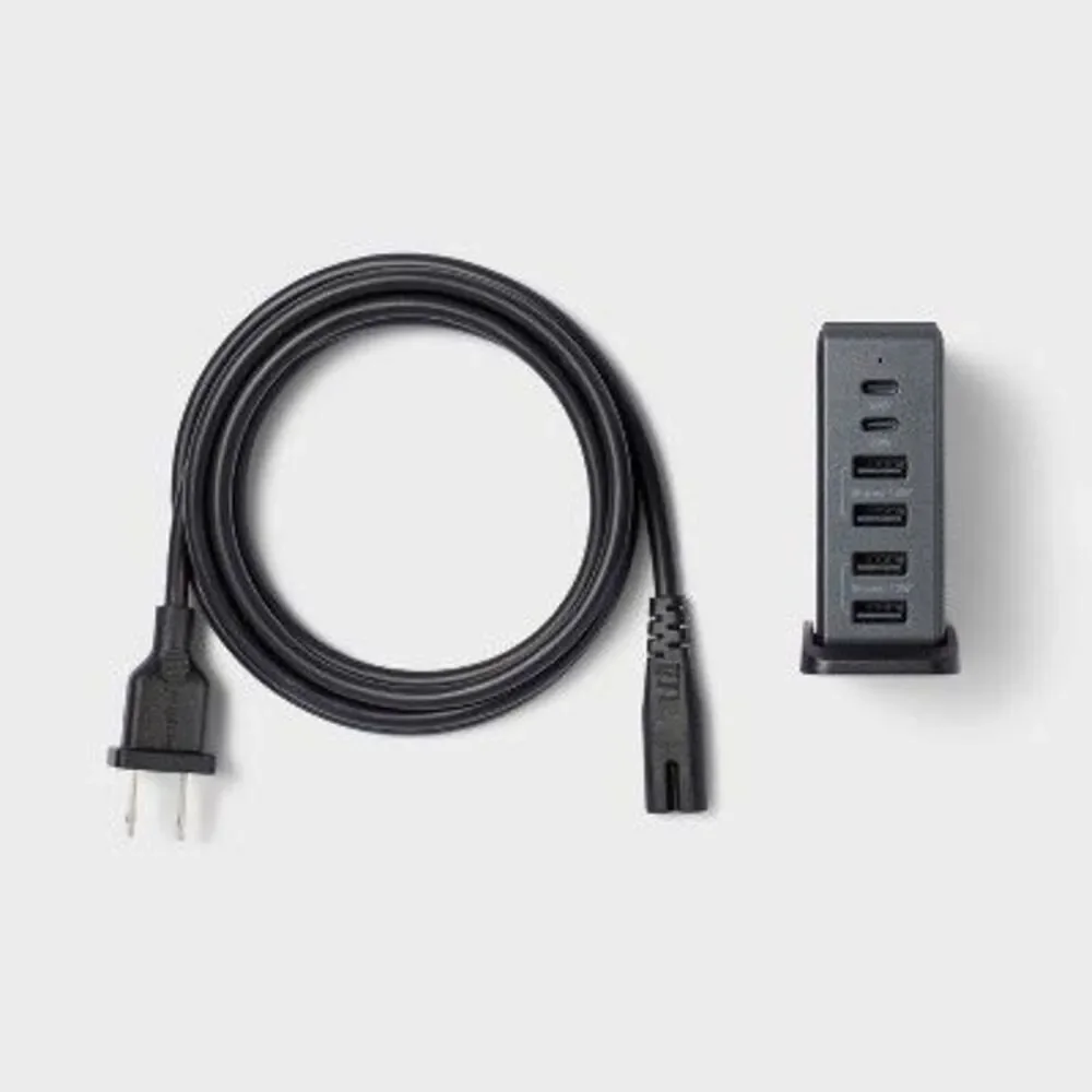 Heyday - 6-Port Charging Hub Vertical 2C + 4A - heyday Blac Black
